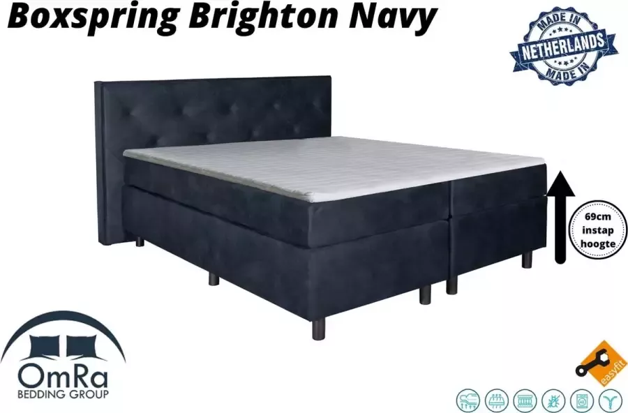 Omra bedding Omra Complete boxspring Brighton Navy 110x210 cm Inclusief Topdekmatras Hotel boxspring