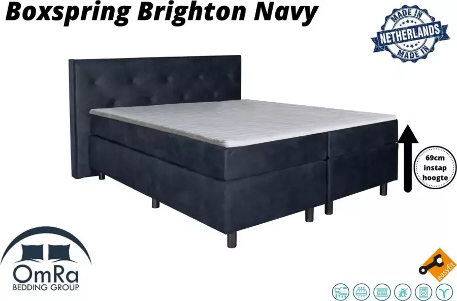 Omra bedding Omra Complete boxspring Brighton Navy 140x210 cm Inclusief Topdekmatras Hotel boxspring