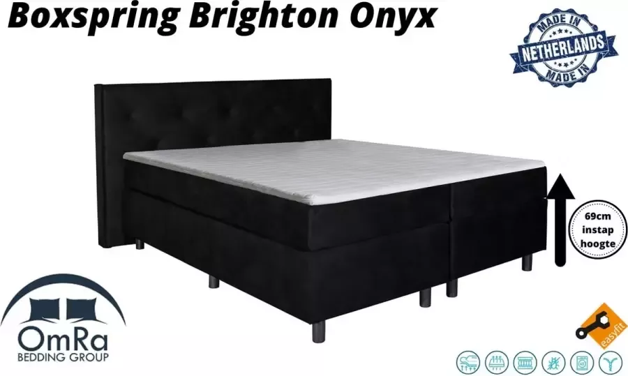 Omra bedding Omra Complete boxspring Brighton Onyx 140x200 cm Inclusief Topdekmatras Hotel boxspring