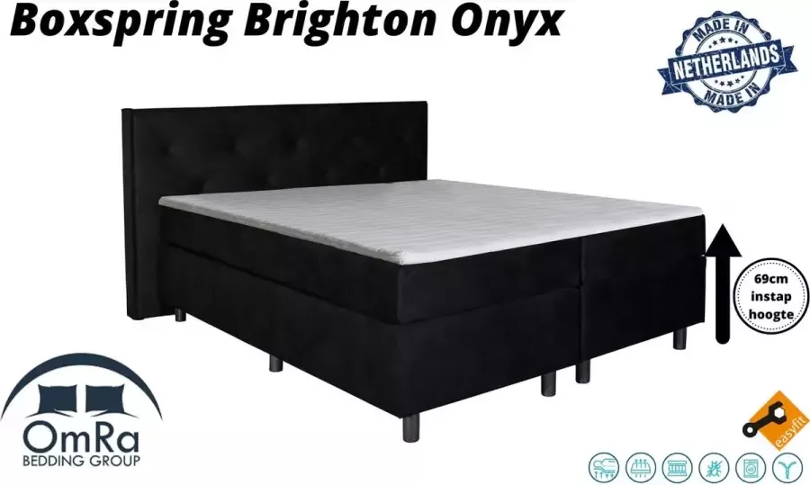 Omra bedding Omra Complete boxspring Brighton Onyx 150x210 cm Inclusief Topdekmatras Hotel boxspring