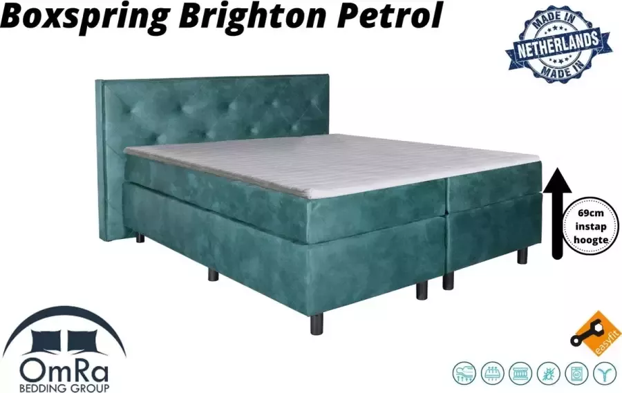 Omra bedding Omra Complete boxspring Brighton Petrol 150x210 cm Inclusief Topdekmatras Hotel boxspring