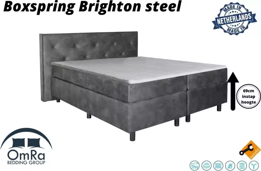 Omra bedding Omra Complete boxspring Brighton steel 150x210 cm Inclusief Topdekmatras Hotel boxspring