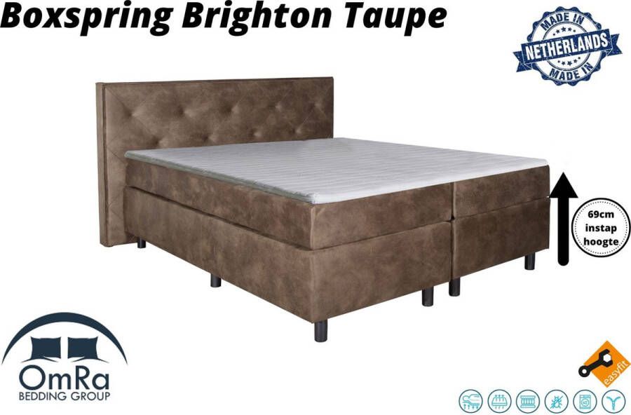 Omra bedding Omra Complete boxspring Brighton Taupe 140x220 cm Inclusief Topdekmatras