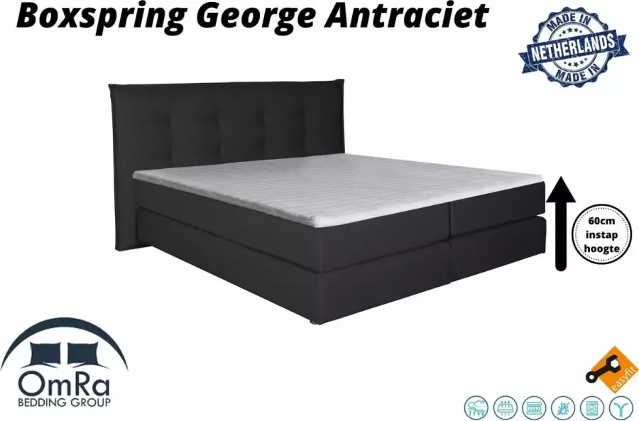 Omra bedding Omra Complete boxspring George Antraciet 110x220 cm Inclusief Topdekmatras Hotel boxspring