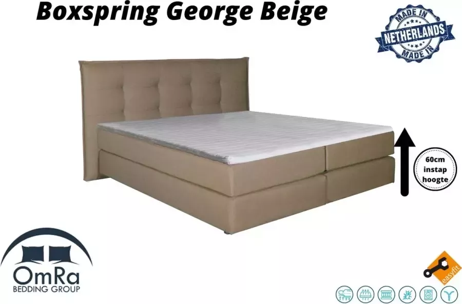 Omra bedding Omra Complete boxspring George Beige 100x210 cm Inclusief Topdekmatras Hotel boxspring