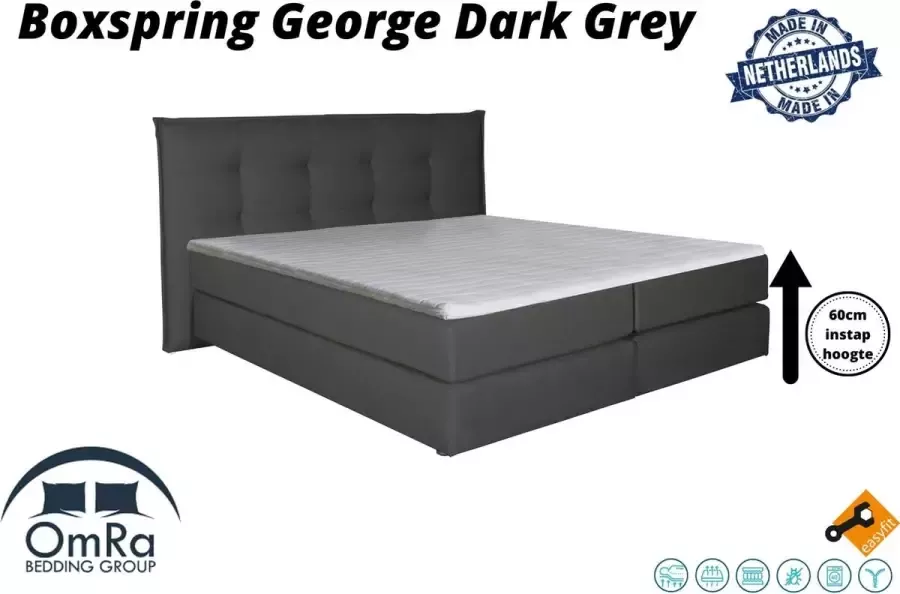 Omra bedding Omra Complete boxspring George Dark Grey 160x210 cm Inclusief Topdekmatras Hotel boxspring