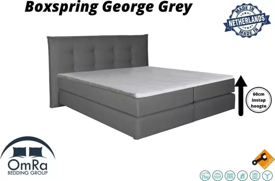 Omra bedding Omra Complete boxspring George Grey 200x220 cm Inclusief Topdekmatras Hotel boxspring