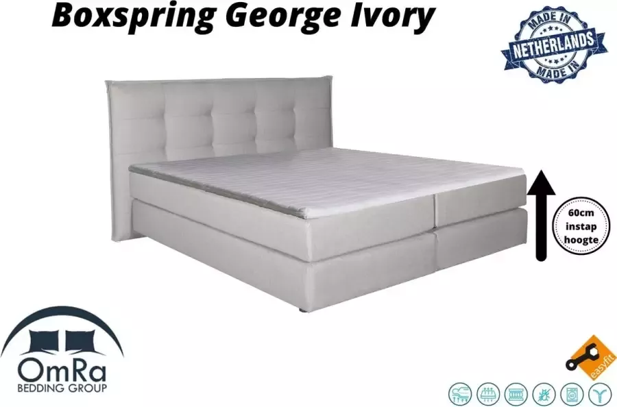 Omra bedding Omra Complete boxspring George Ivory 100x200 cm Inclusief Topdekmatras Hotel boxspring
