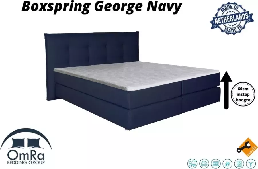 Omra bedding Omra Complete boxspring George Navy 100x200 cm Inclusief Topdekmatras Hotel boxspring