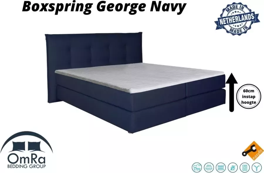 Omra bedding Omra Complete boxspring George Navy 180x220 cm Inclusief Topdekmatras Hotel boxspring