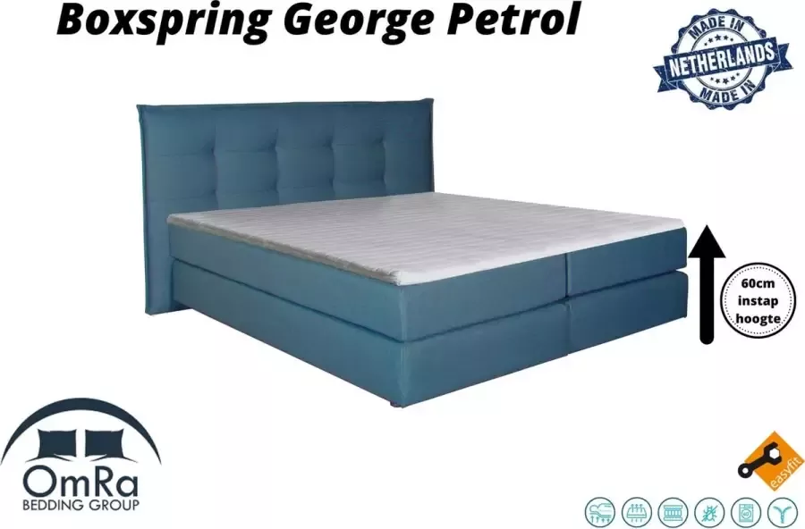 Omra bedding Omra Complete boxspring George Petrol 140x210 cm Inclusief Topdekmatras Hotel boxspring
