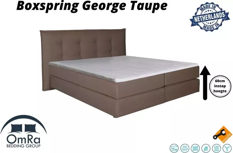 Omra bedding Omra Complete boxspring George Taupe 140x210 cm Inclusief Topdekmatras Hotel boxspring