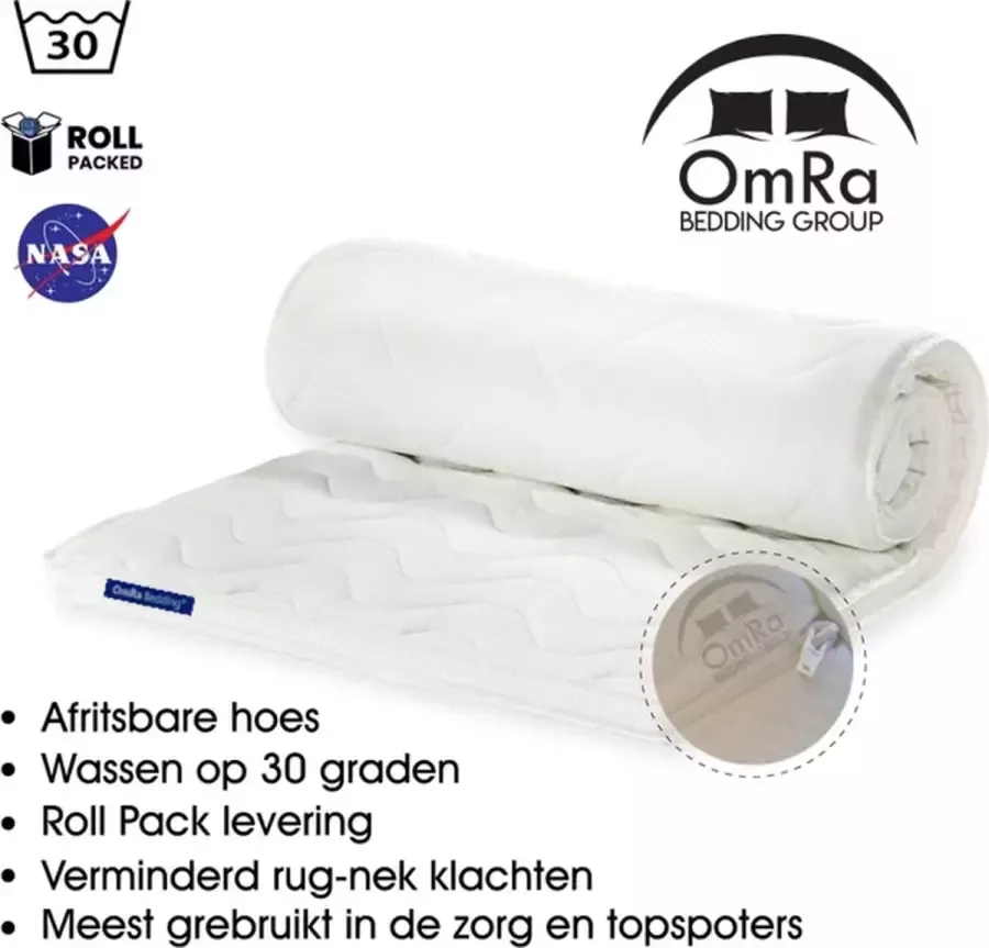 OmRa bedding scandic Topdekmatras topper nasa traagschuim 80x220 extra lang Nederlands fabricaat