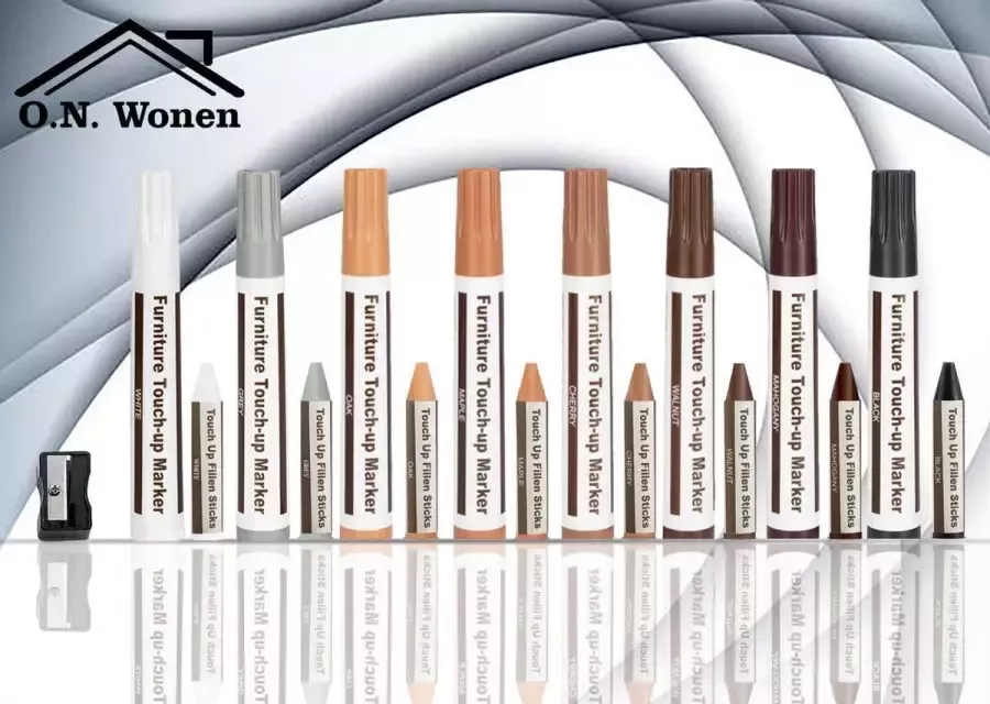 O.N. Wonen Meubel Reparatie Stift 17 Delig Houten Meubelreparatiemarker en Meubelkrijt Set Touch Up Markers en Kleurpotloden plus Puntenslijper Meubelstiften Meubel Stiften 17 Delig