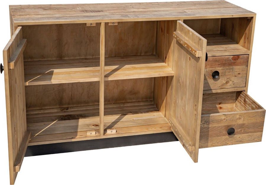 One Oak Dressoir 140 00x44 00x80 00 cm Natuurlijk zwart gerecycleerde dennen rug- en ladekleuren gemaakt van multiplex