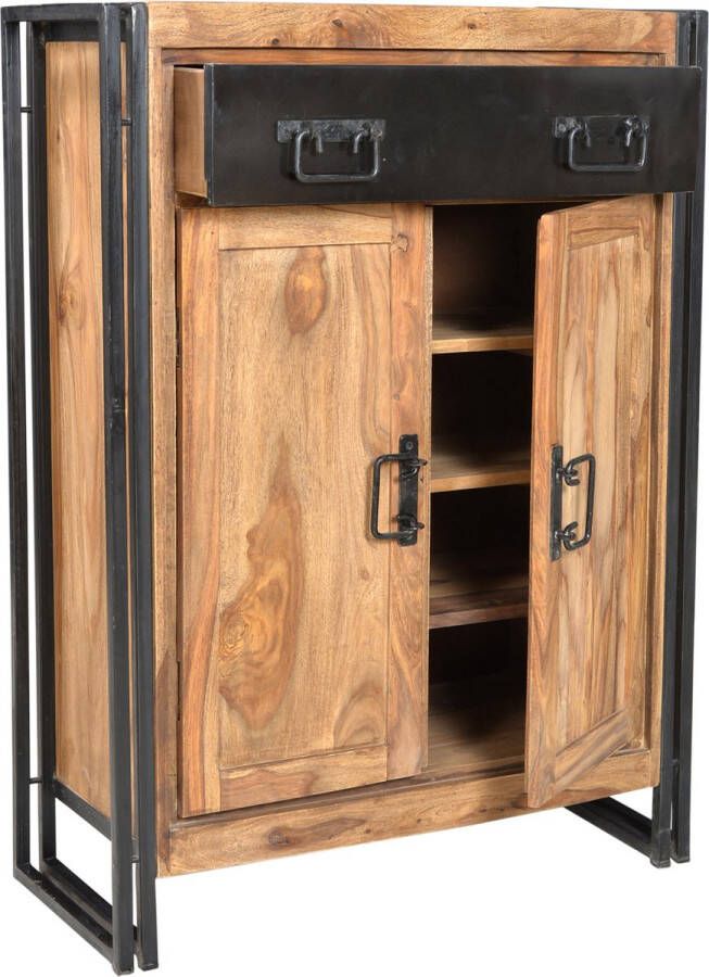 One Oak Dressoir 75 00x35 00x110 00 cm Natuurlijk met antiek zwart acacia gekleurd en geolied met schroot en sporen van slijtage