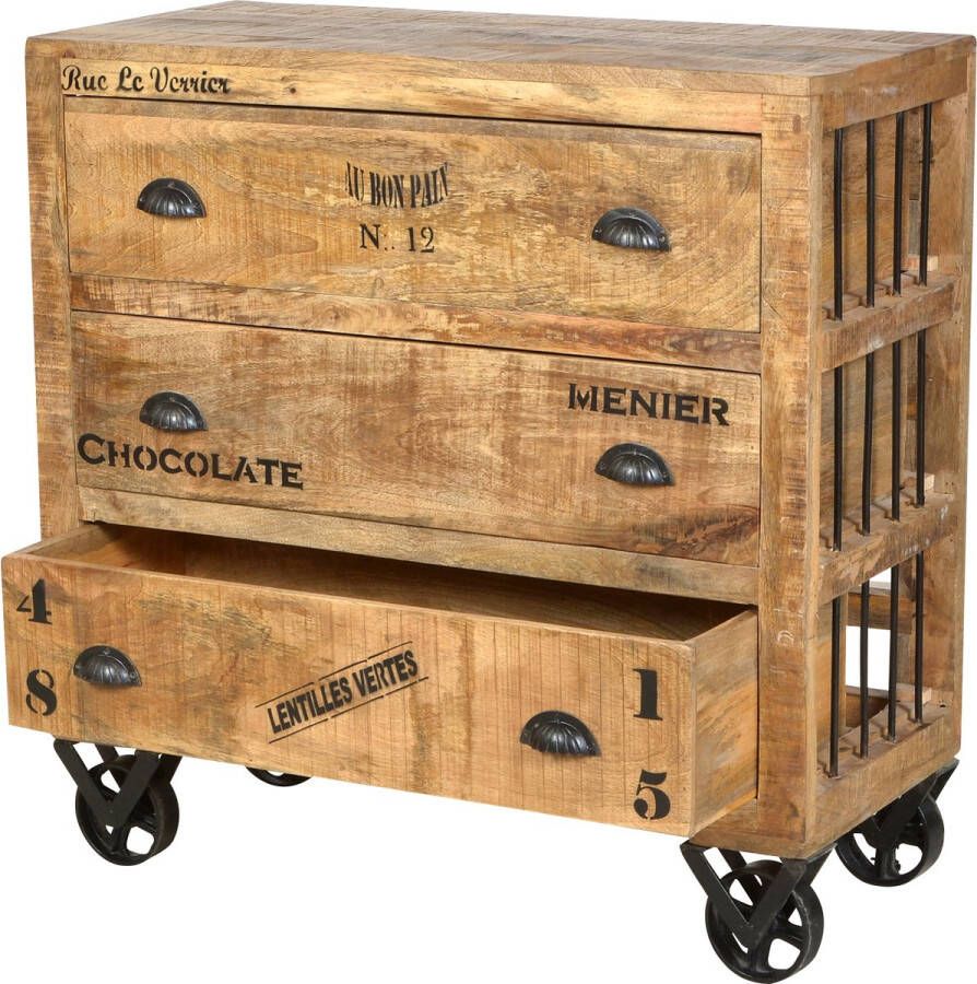 One Oak Dressoir 90 00x40 00x90 00 cm Natuurlijk antiek met antieke zwarte fittingen Mangohout