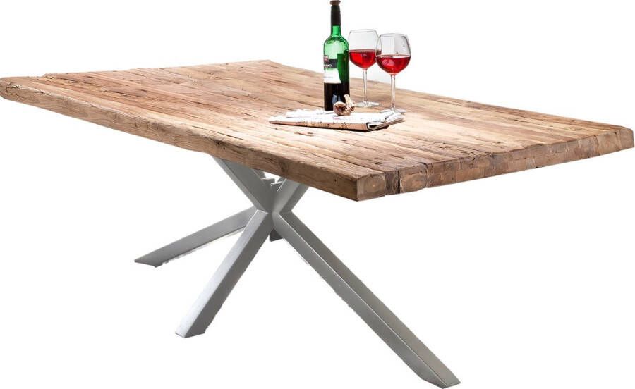 One Oak Eettafel 180 00x100 00x76 00 cm Naturel blad antiek zilveren frame Metaal