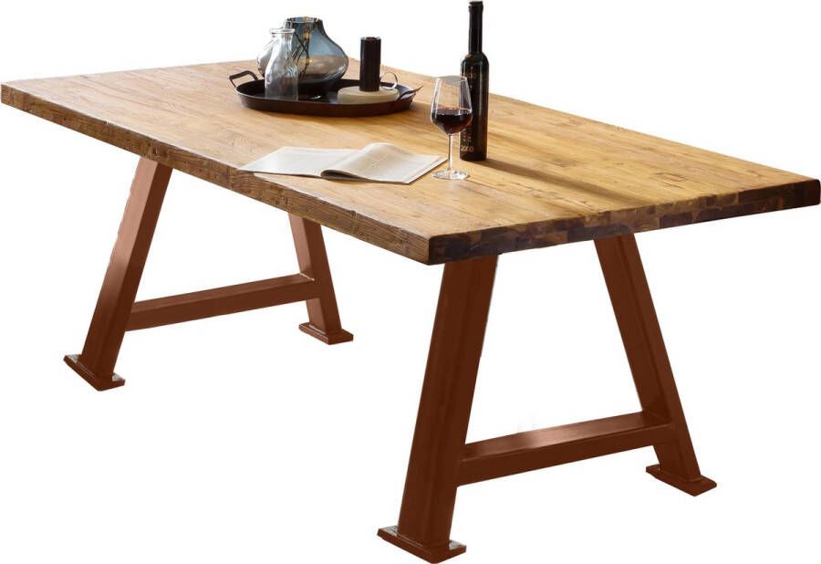 One Oak Eettafel 180 00x100 00x76 00 cm Natuurlijk antiek bruin Metaal