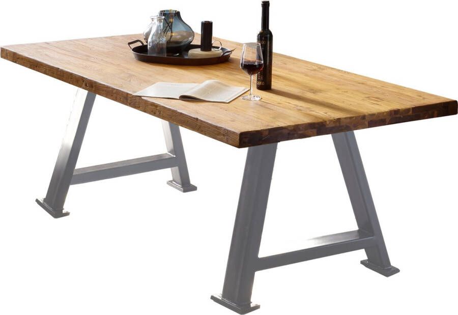 One Oak Eettafel 180 00x100 00x76 00 cm Natuurlijk antiek zilver Metaal