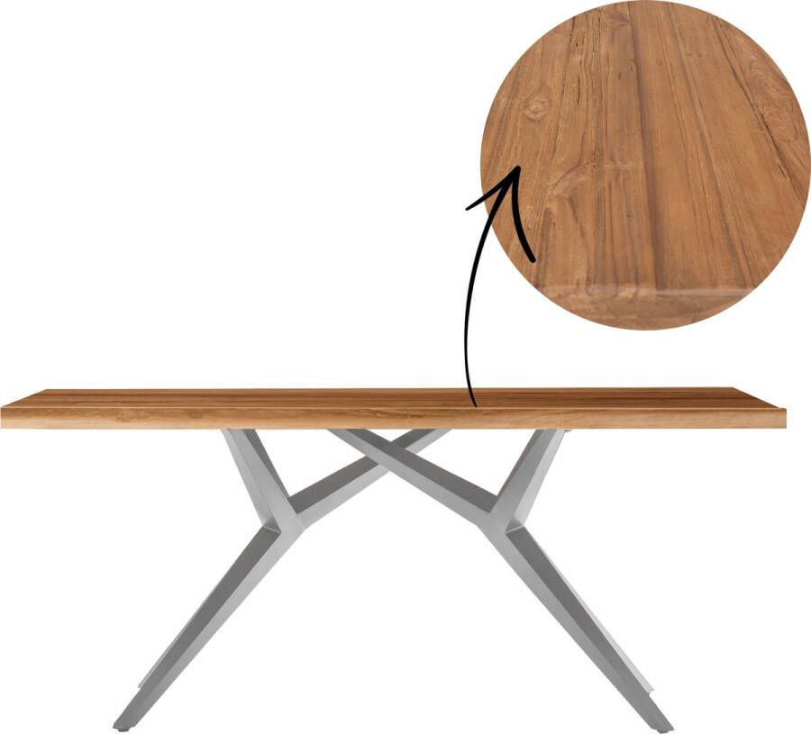 One Oak Eettafel 200 00x100 00x73 00 cm Naturel blad antiek zilveren frame Metaal