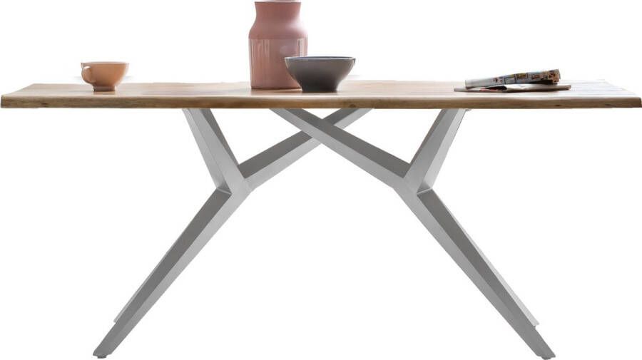 One Oak Eettafel 200 00x100 00x73 00 cm Naturel blad antiek zilveren frame Metaal