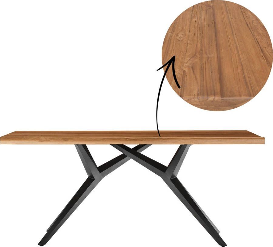 One Oak Eettafel 200 00x100 00x73 00 cm Naturel blad antiek zwart frame Metaal