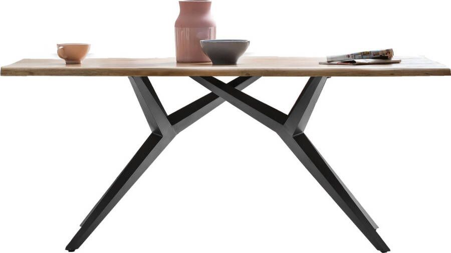 One Oak Eettafel 200 00x100 00x73 00 cm Naturel blad antiek zwart frame Metaal