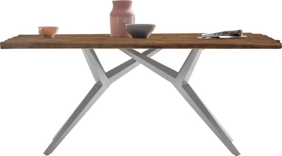 One Oak Eettafel 200 00x100 00x73 50 cm Naturel blad antiek zilveren frame Metaal