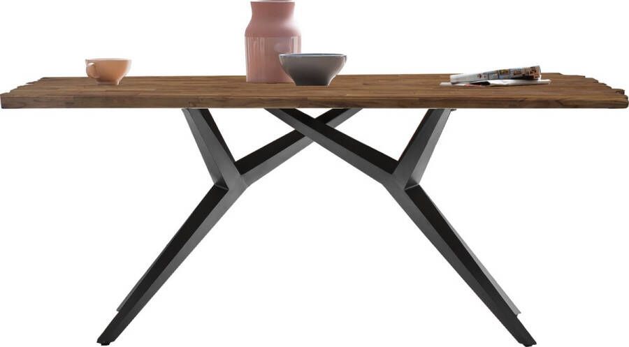 One Oak Eettafel 200 00x100 00x73 50 cm Naturel blad antiek zwart frame Metaal
