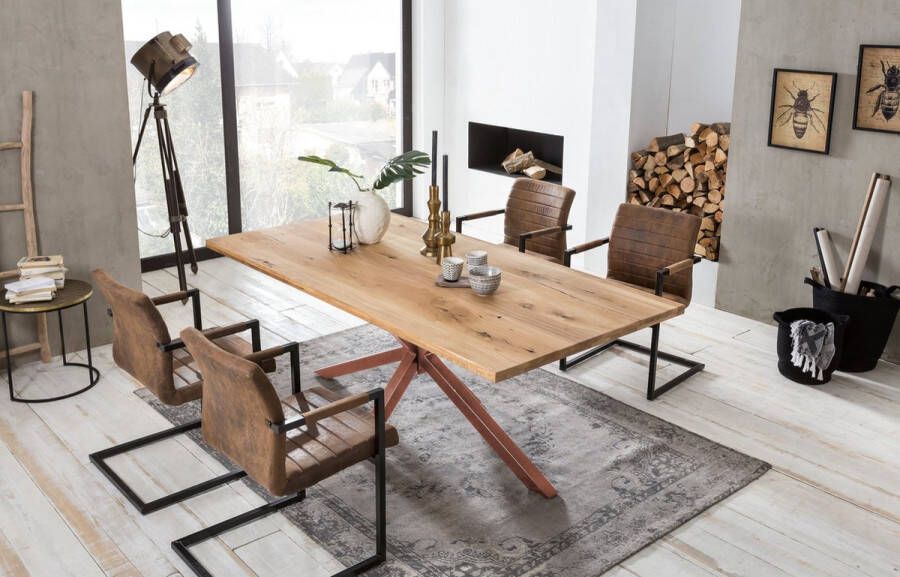 One Oak Eettafel 200 00x100 00x76 00 cm Hout frame antiek bruin Metaal