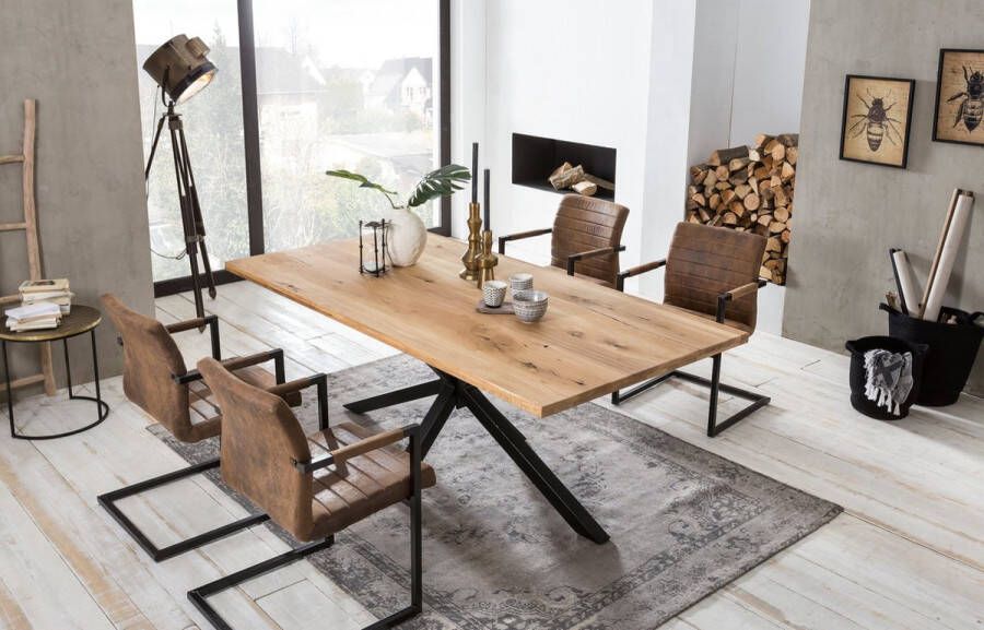 One Oak Eettafel 200 00x100 00x76 00 cm Hout frame antiek zwart Metaal