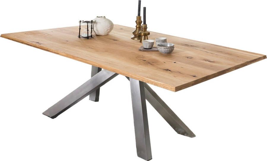 One Oak Eettafel 200 00x100 00x76 00 cm Naturel blad antiek zilveren frame Metaal