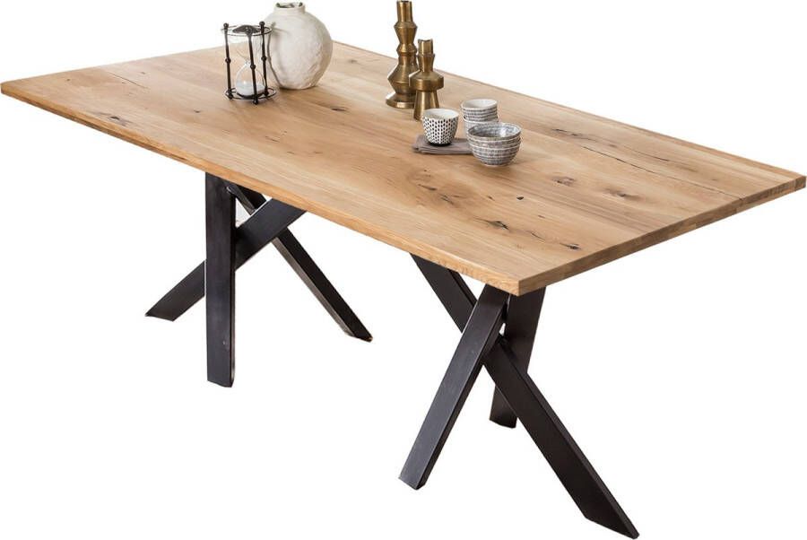 One Oak Eettafel 200 00x100 00x76 00 cm Naturel blad antiek zwart frame Metaal