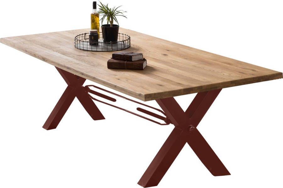 One Oak Eettafel 200 00x100 00x76 00 cm Natuurlijk antiek bruin Metaal