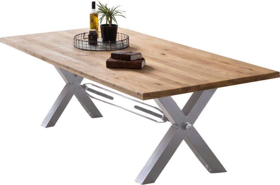 One Oak Eettafel 200 00x100 00x76 00 cm Natuurlijk antiek zilver Metaal