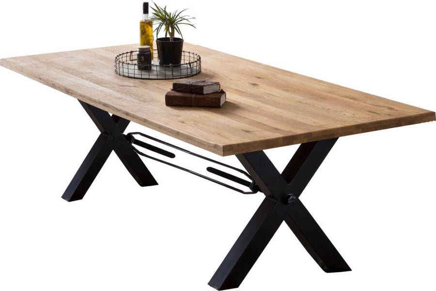 One Oak Eettafel 200 00x100 00x76 00 cm Natuurlijk antiek zwart Metaal