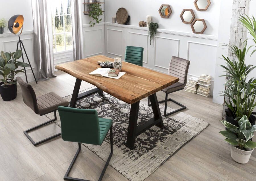 One Oak Eettafel 200 00x100 00x79 00 cm Hout frame antiek zwart Metaal