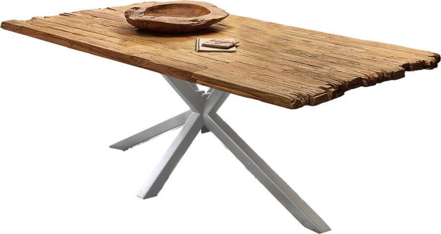 One Oak Eettafel 200 00x100 00x79 00 cm Naturel blad antiek zilveren frame Metaal