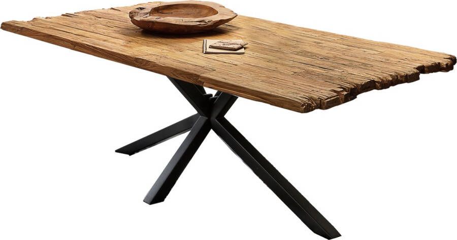 One Oak Eettafel 200 00x100 00x79 00 cm Naturel blad antiek zwart frame Metaal