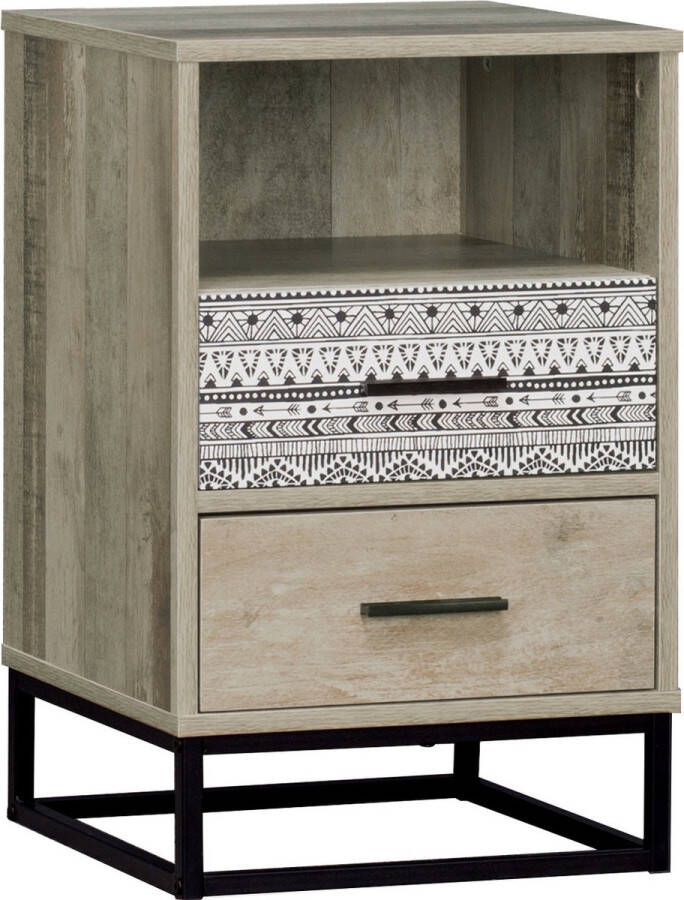 One Oak Nachtkastje 39 50x38 00x62 00 cm Natuurlijk met grijs patroon mdf met soepelere decoratieve film
