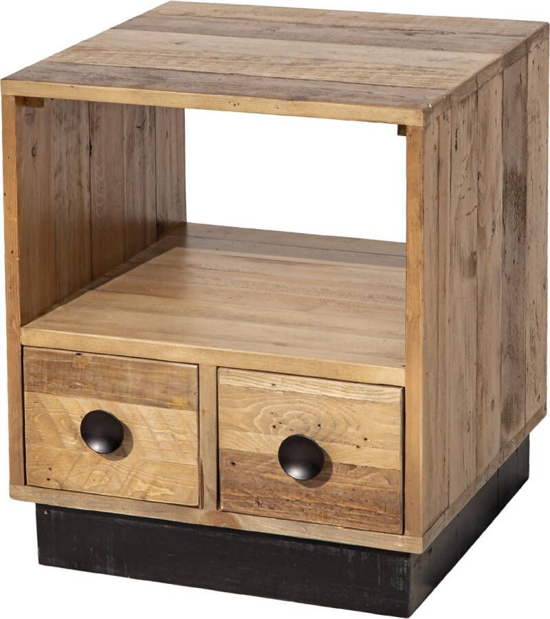One Oak Nachtkastje 45 00x45 00x50 00 cm Natuurlijk zwart gerecycleerde dennen rug- en ladekleuren gemaakt van multiplex