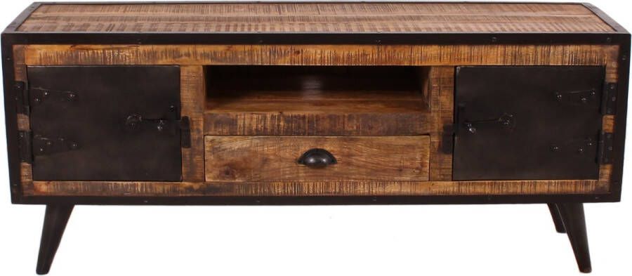 One Oak TV-Meubel 140 00x40 00x55 00 cm burnt eiken kleur met antiek zwart Mangohout