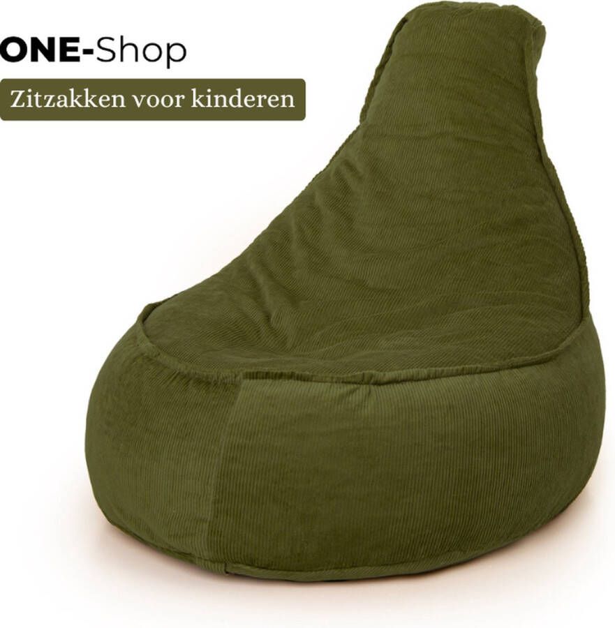 ONE-Shop Maeve Junior Zitzak – Groen Zitzak voor Kinderen Stoelvorm – Ribstof – Zitstoel – Curduroy 60x80cm – 100 Liter