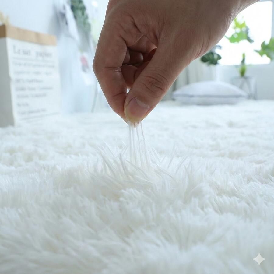 Tapeso Vloerkleed Super Zacht Luxe hoogpolig vloerkleed Comfy Creme Wit 160x230 cm - Foto 2