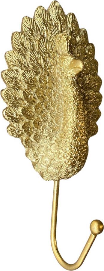 Oneiro 's Luxe Wandhaak Pauw goud 16 x 8 cm kapstok wonen woonaccessoires dieren haken wandhaak