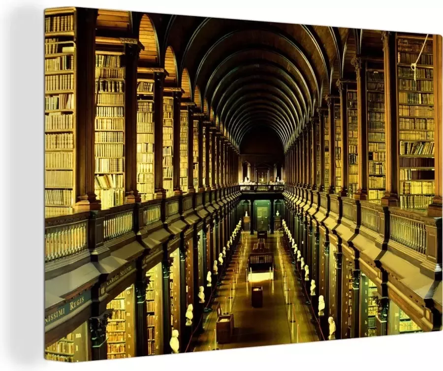 OneMillionCanvasses Bibliotheek van het Trinity college canvas 120x80 cm Foto print op Canvas schilderij (Wanddecoratie woonkamer slaapkamer)