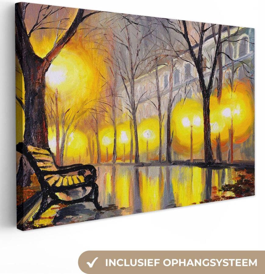 OneMillionCanvasses Canvas schilderij 30x20 cm Wanddecoratie Schilderij Bank Water Licht Olieverf Muurdecoratie woonkamer Slaapkamer decoratie Kamer accessoires Schilderijen op canvas
