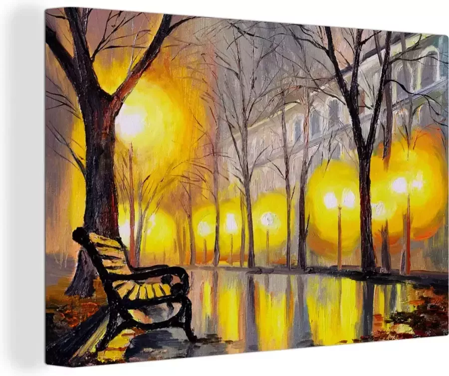 OneMillionCanvasses Canvas schilderij 30x20 cm Wanddecoratie Schilderij Bank Water Licht Olieverf Muurdecoratie woonkamer Slaapkamer decoratie Kamer accessoires Schilderijen op canvas - Foto 3
