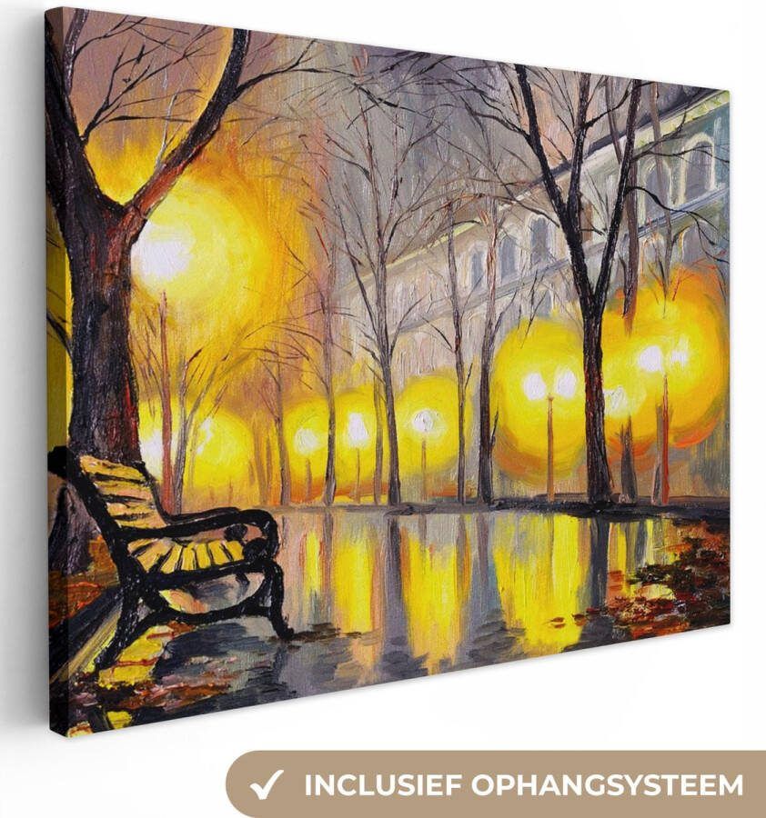 OneMillionCanvasses Canvas Licht Bomen Bank Muurdecoratie Woondecoratie Schilderij Oil painting 40x30 cm Wanddecoratie